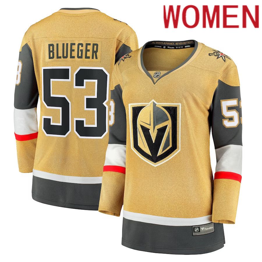 Women Vegas Golden Knights #53 Teddy Blueger Fanatics Branded Gold Home Breakaway NHL Jersey